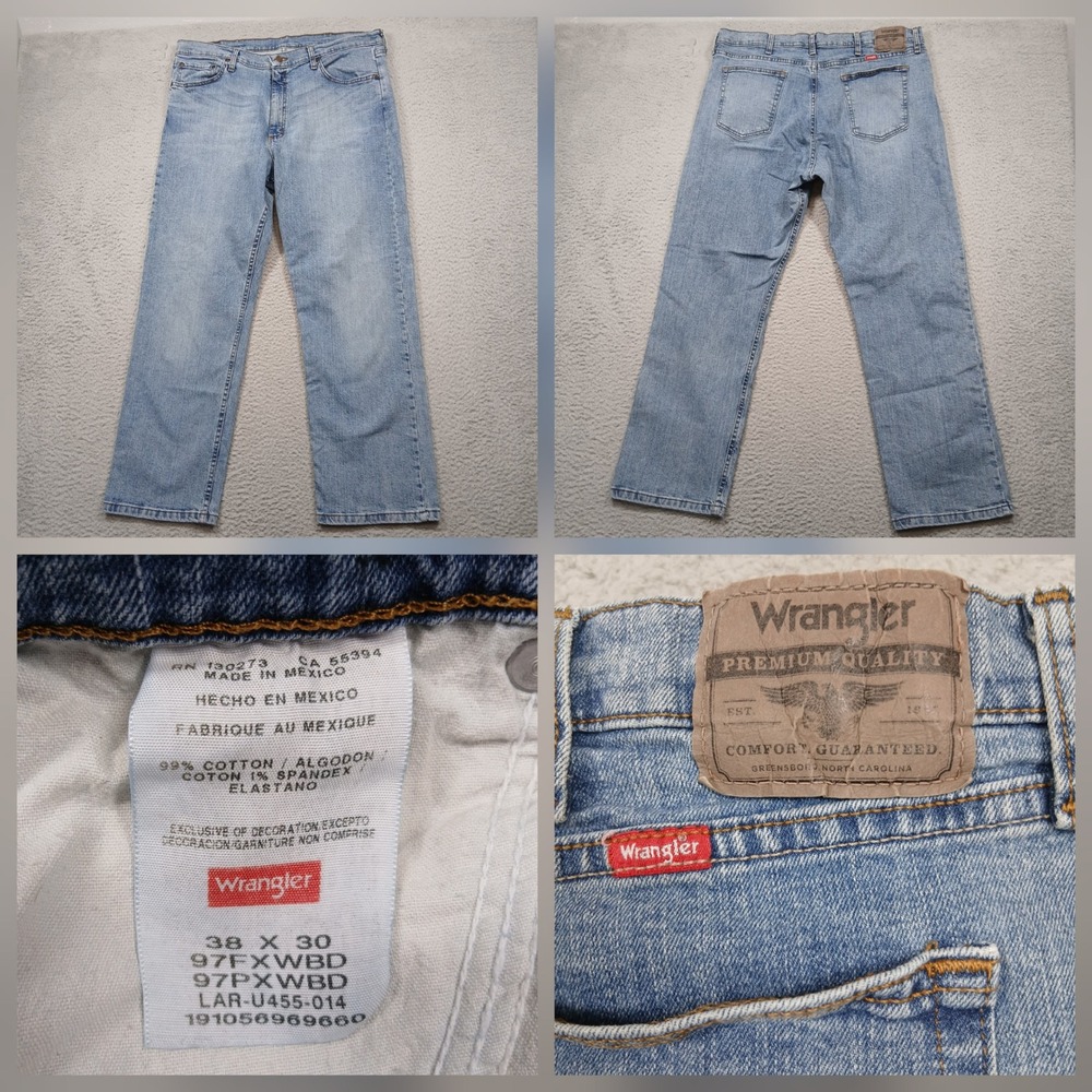 Wrangler Premium Quality Jeans Mens 38x30 Light Wash Stretch Denim